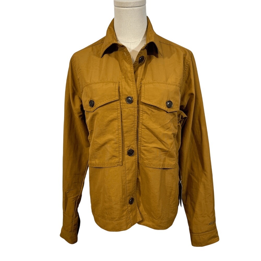 Eddie Bauer Womens XL Mustard Yellow Nylon Utility Hiking Jacket Shacket Ochre